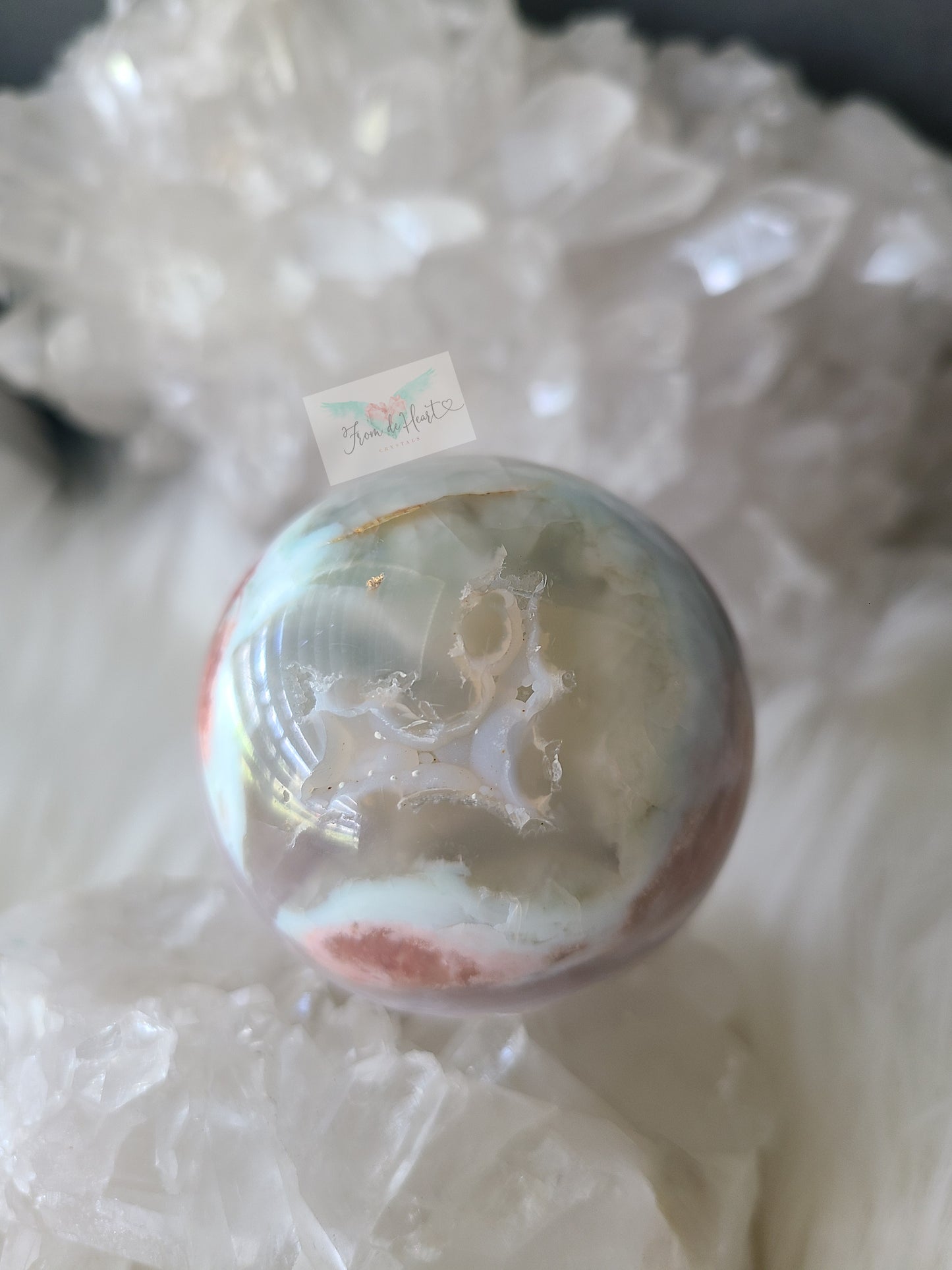 Green Flower Agate Pink Amethyst Sphere
