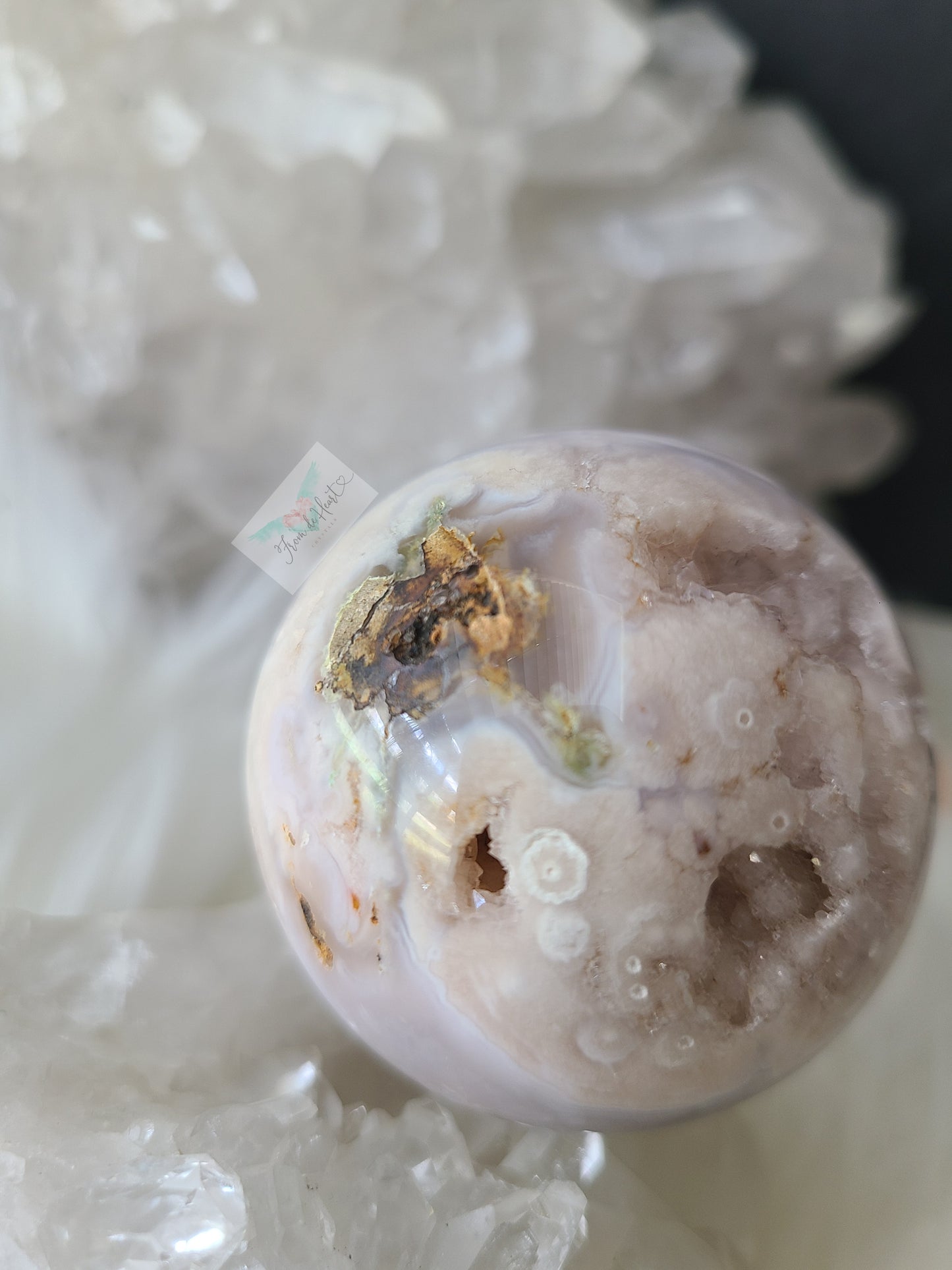 Green Flower Agate Pink Amethyst Sphere