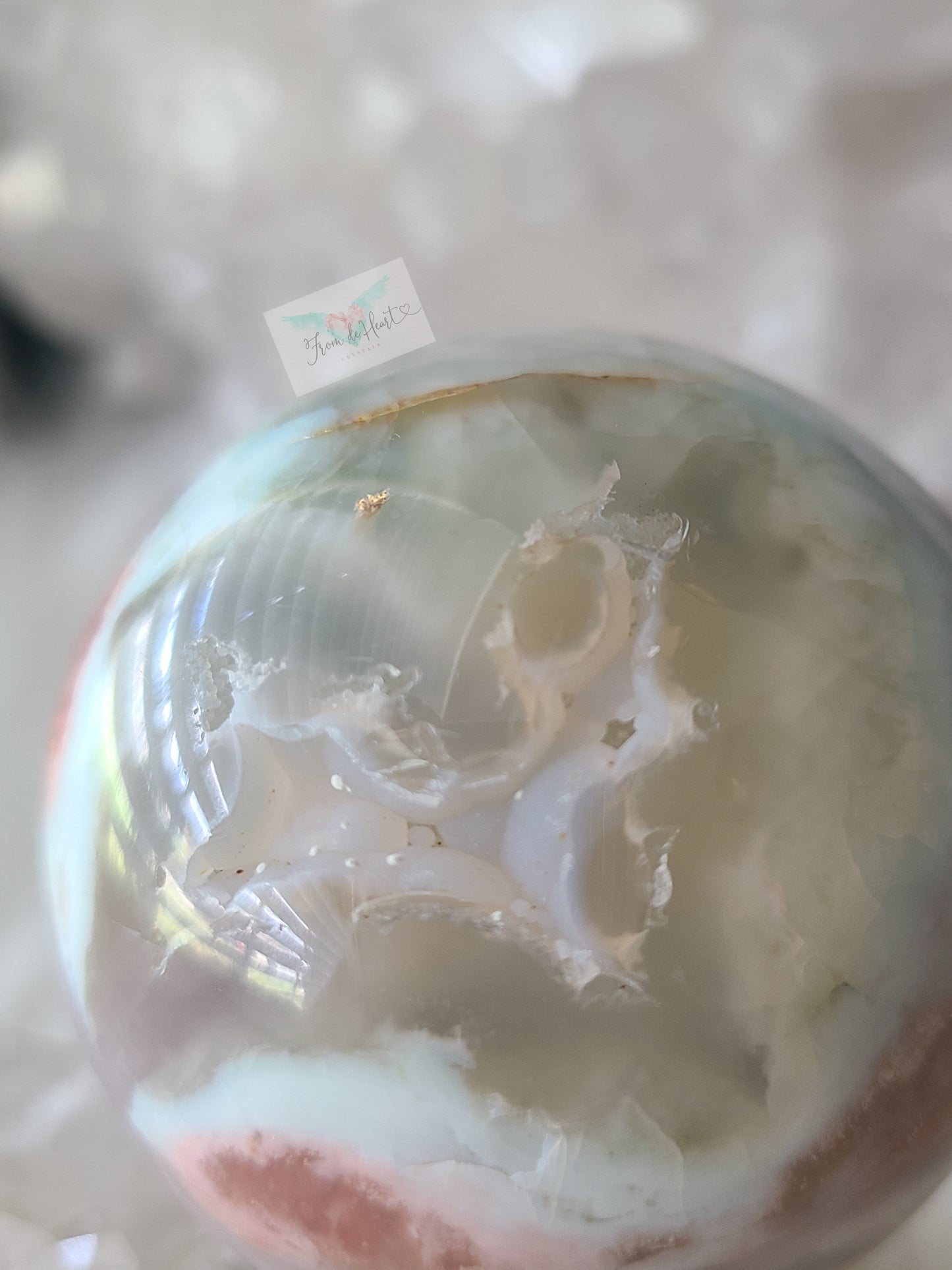 Green Flower Agate Pink Amethyst Sphere