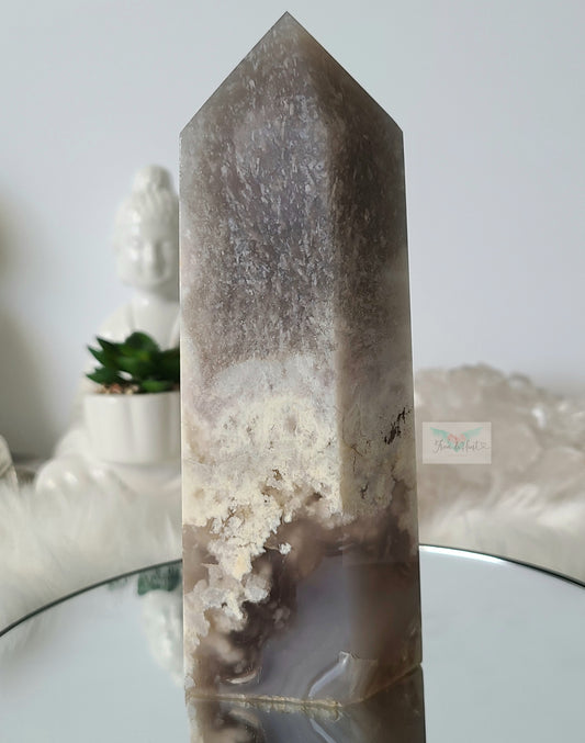 Black Flower Agate Tower (Rare)