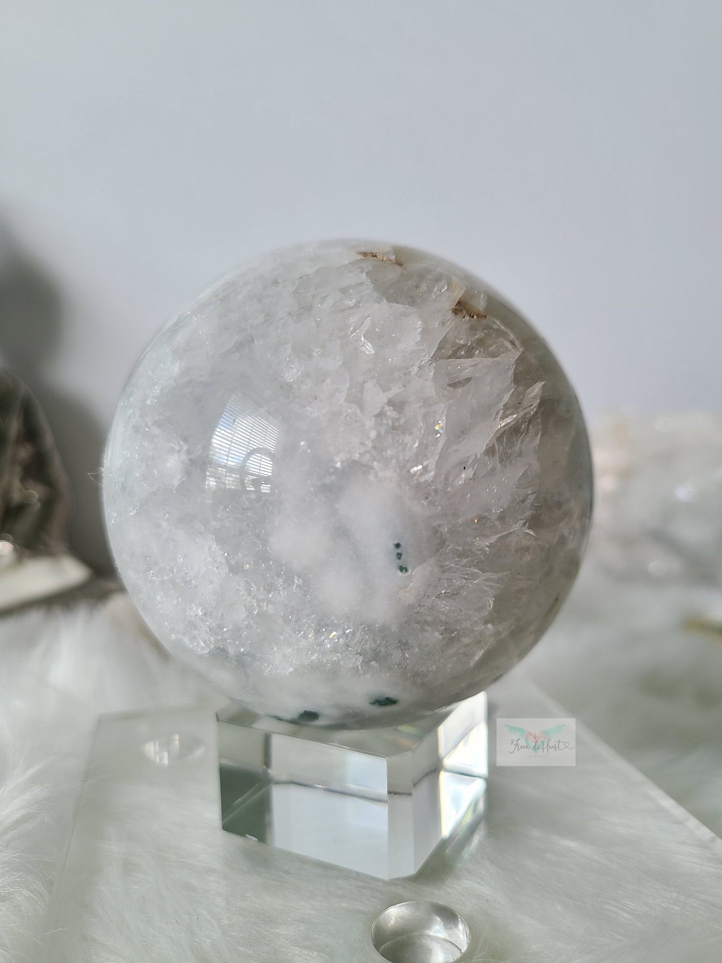 Quartz and Calcite Moss Agate Sphere