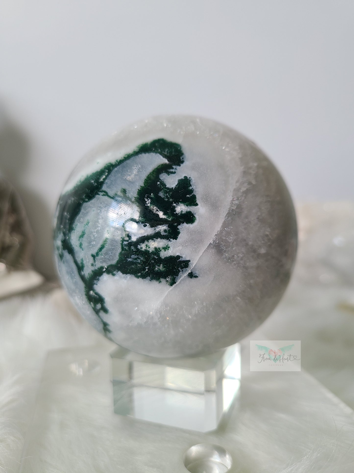 Quartz and Calcite Moss Agate Sphere