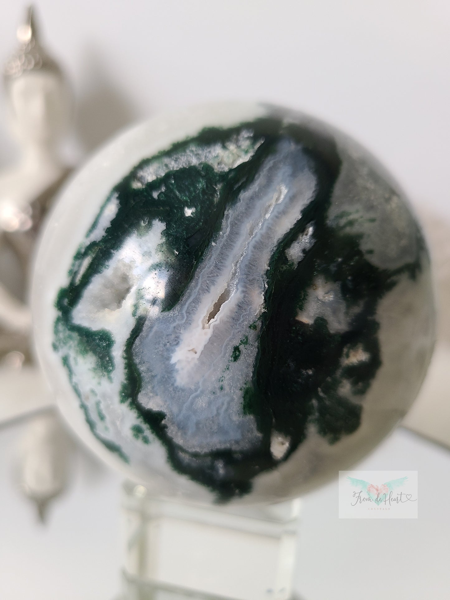 Quartz and Calcite Moss Agate Sphere