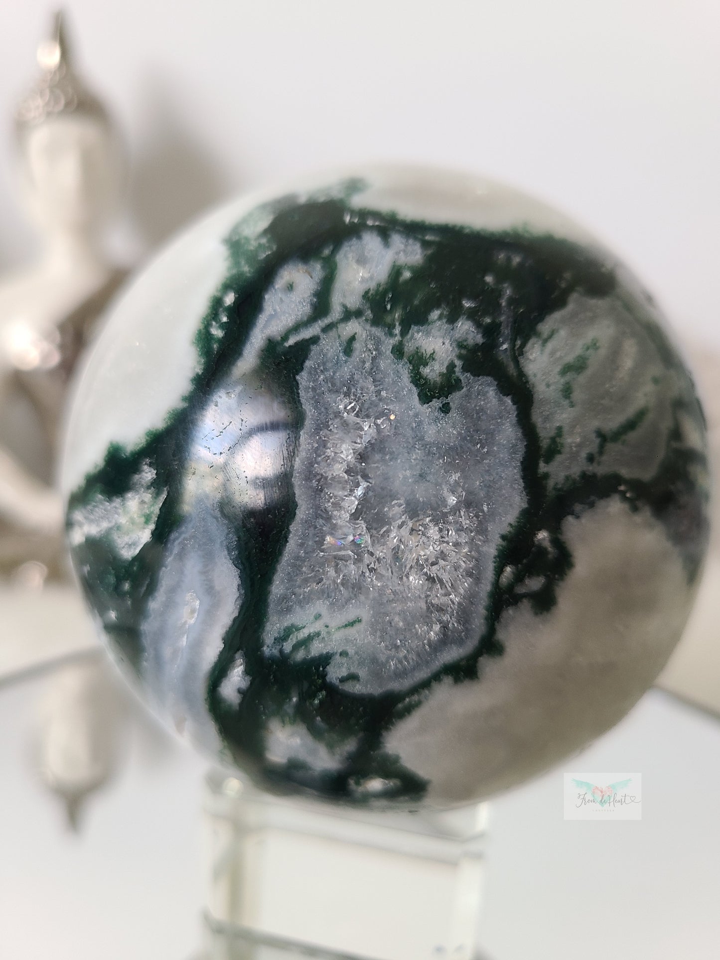 Quartz and Calcite Moss Agate Sphere