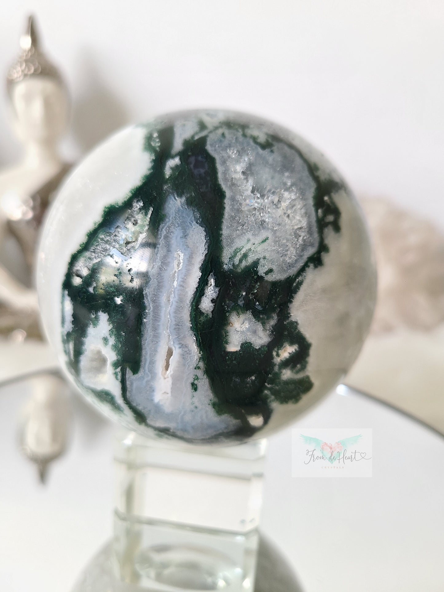 Quartz and Calcite Moss Agate Sphere