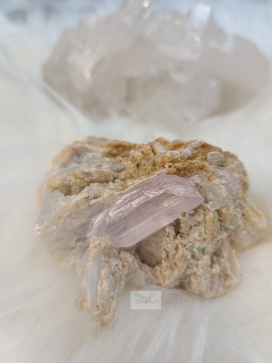 High Quality Kunzite and Green Tourmaline on Quartz Matrix Specimen