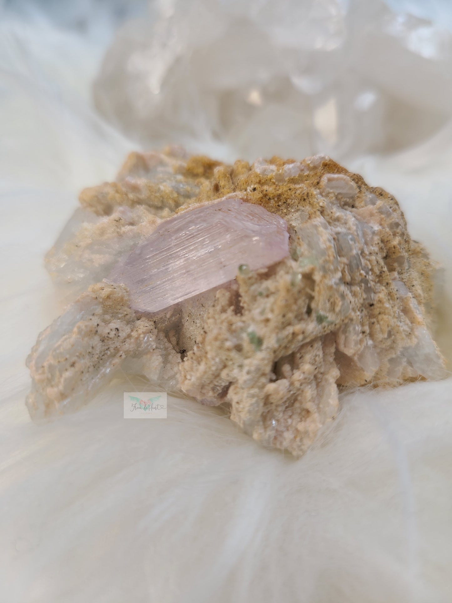 High Quality Kunzite and Green Tourmaline on Quartz Matrix Specimen