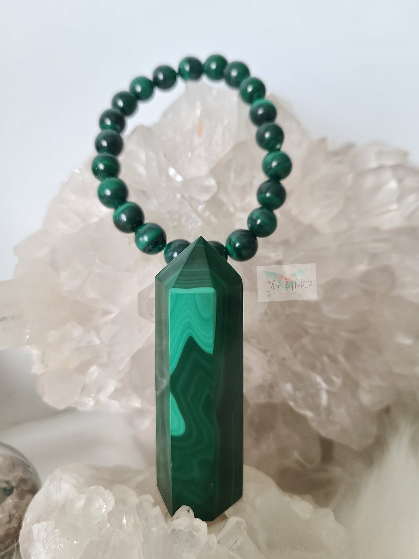 High Quality Malachite Tower with Bracelet Pair