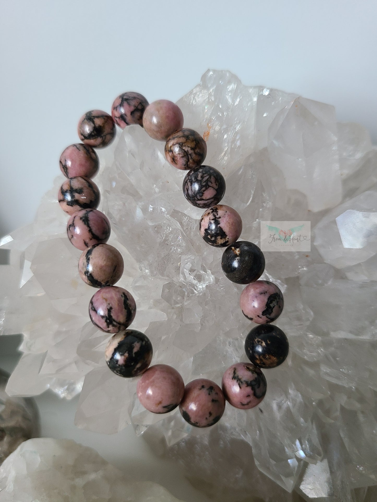 Pink Opal Tower and Rhodonite Bracelet Pair