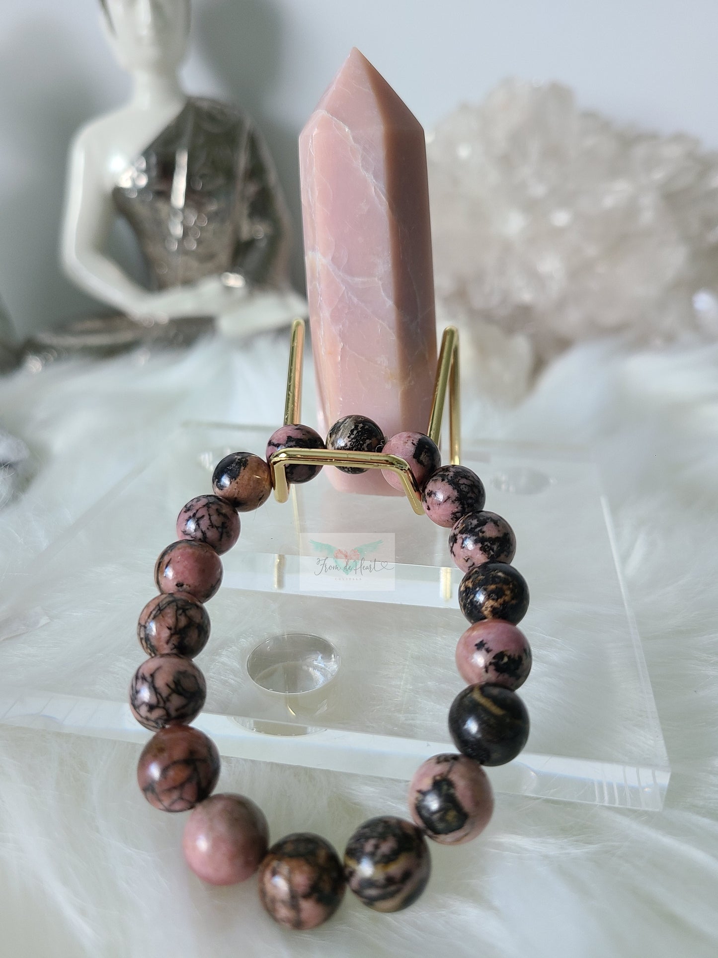 Pink Opal Tower and Rhodonite Bracelet Pair