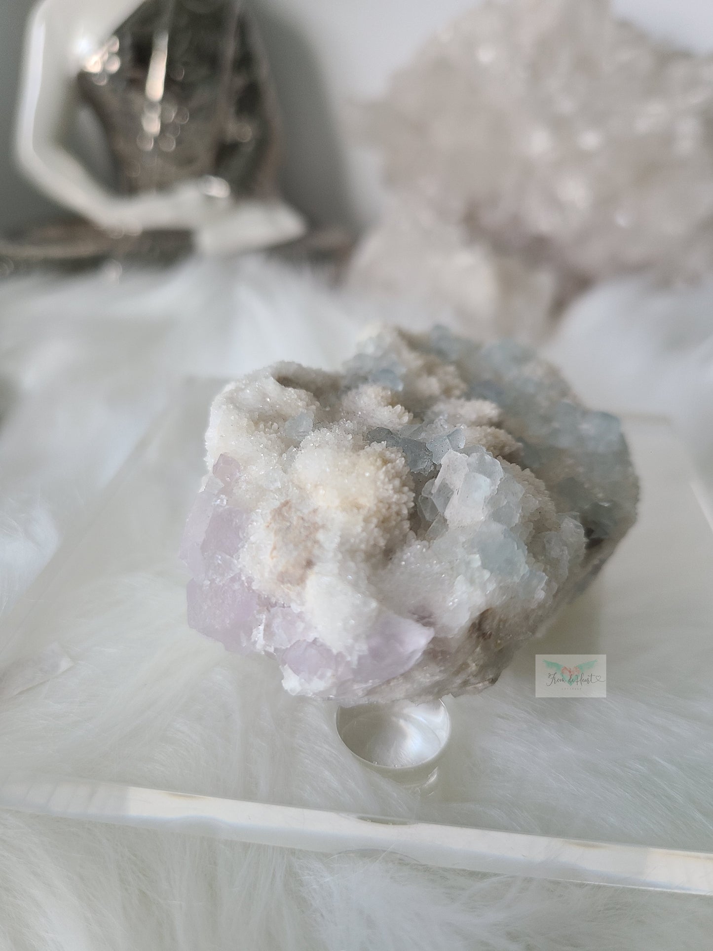 Rare Baby Blue and Purple Fluorite on White Quartz Matrix