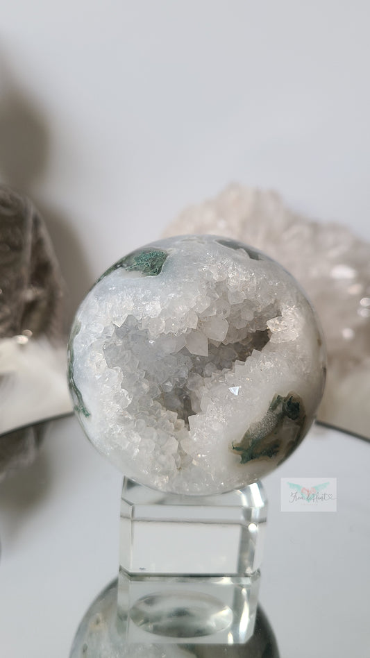 Druzy Quartz Moss Agate Sphere (A)