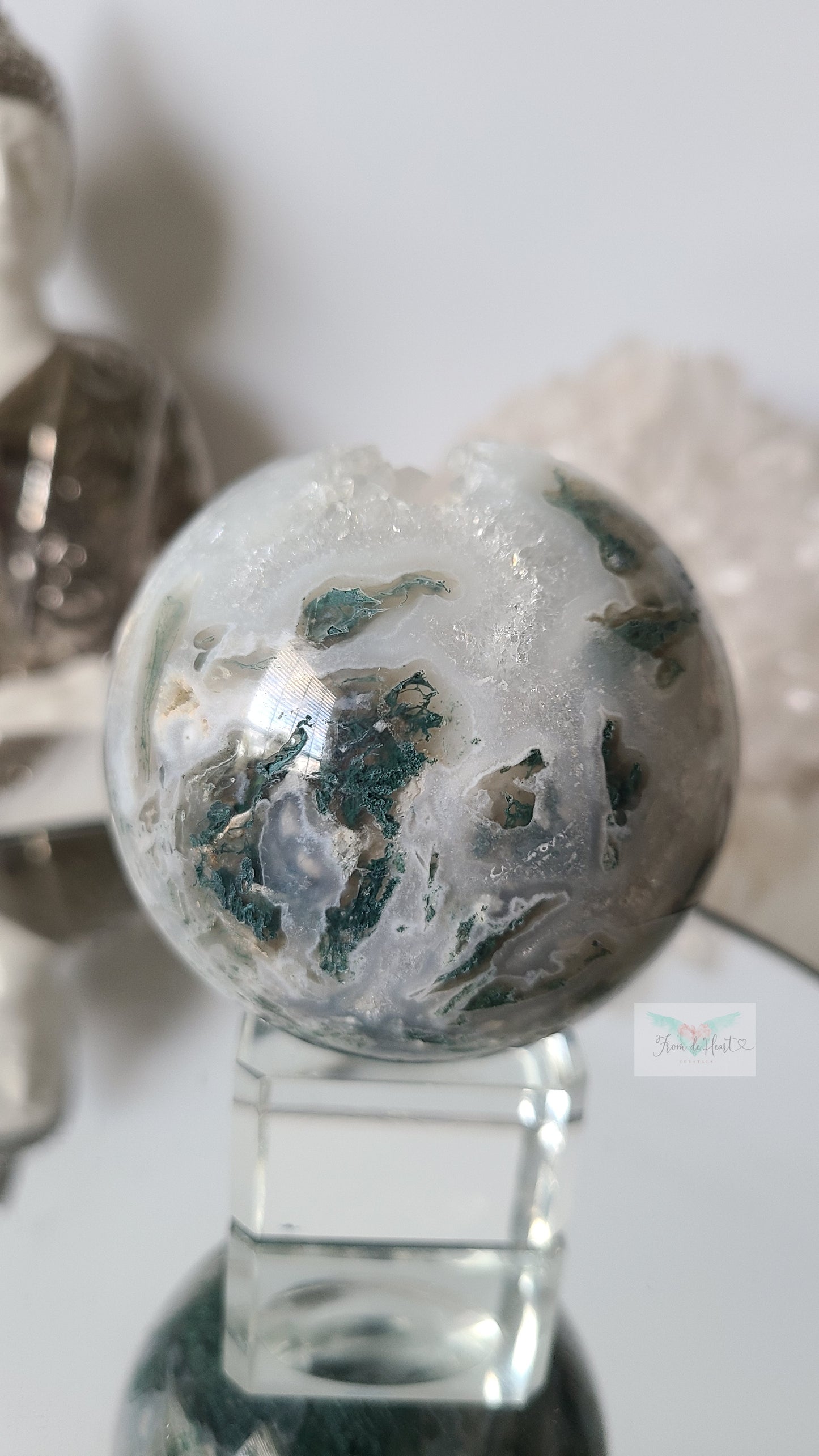 Druzy Quartz Moss Agate Sphere (A)