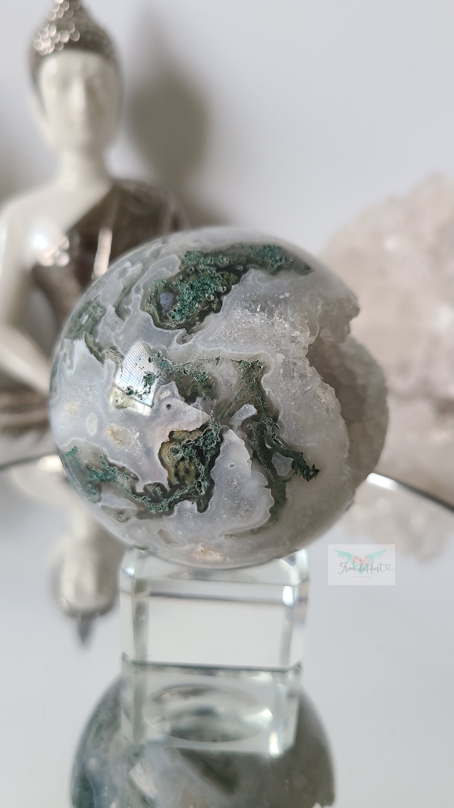 Druzy Quartz Moss Agate Sphere (A)