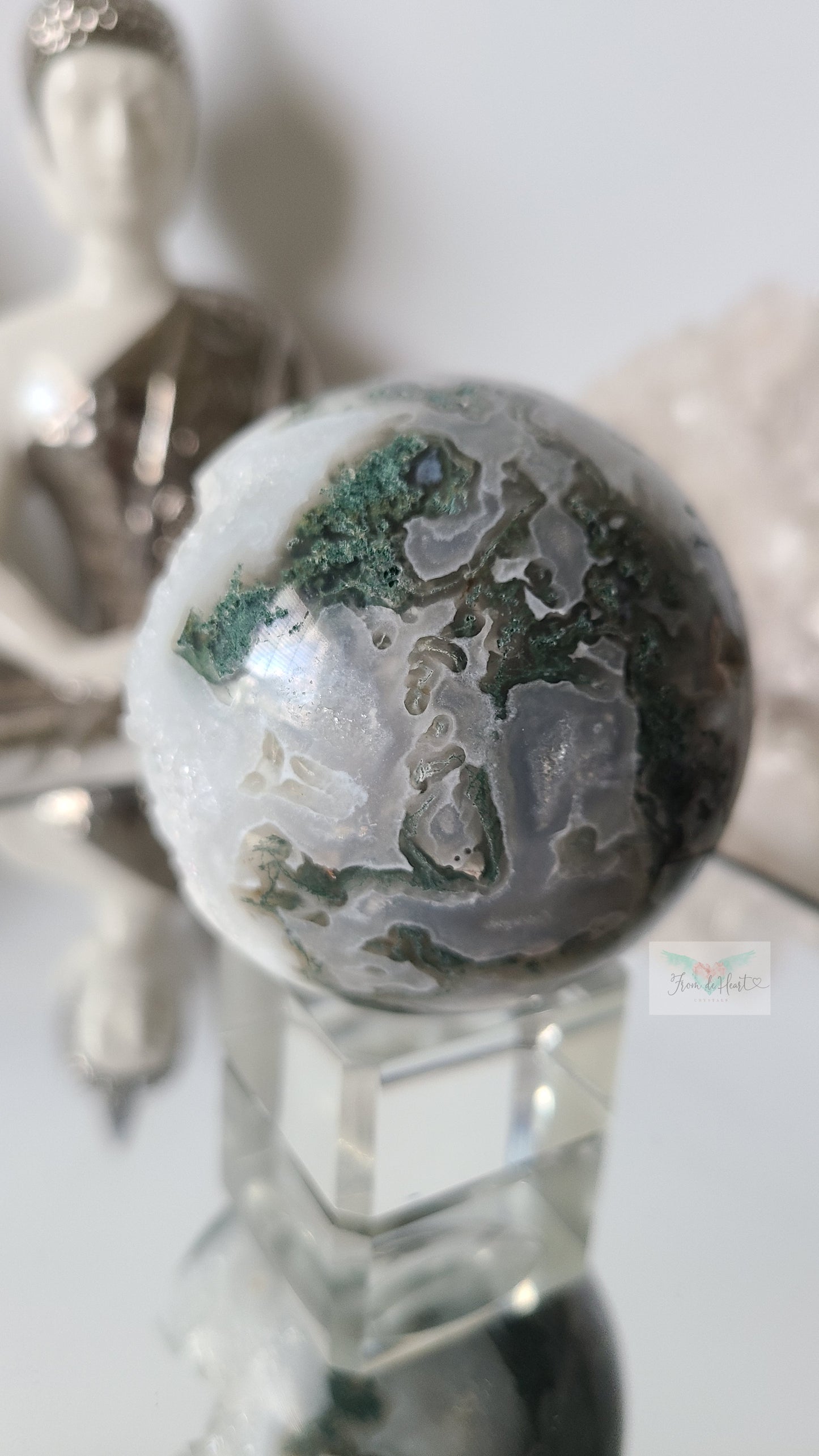 Druzy Quartz Moss Agate Sphere (A)