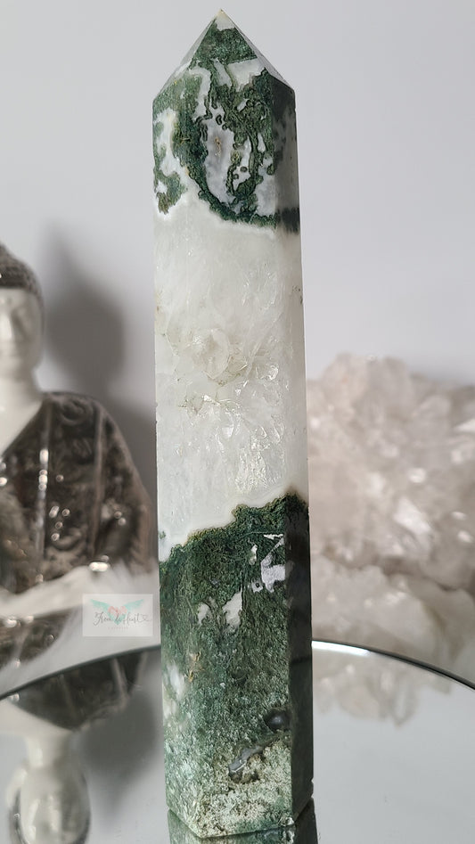 Moss Agate Quartz Tower Large