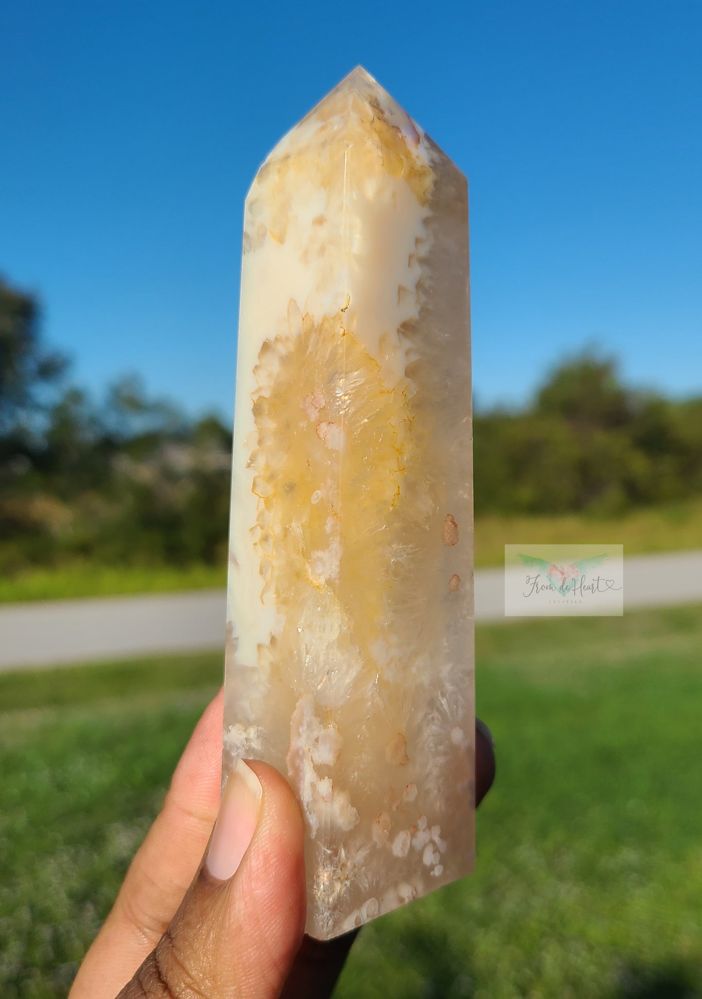 Yellow Sugar Druzy Flower Agate with Quartz Tower (Rare) (SALE)