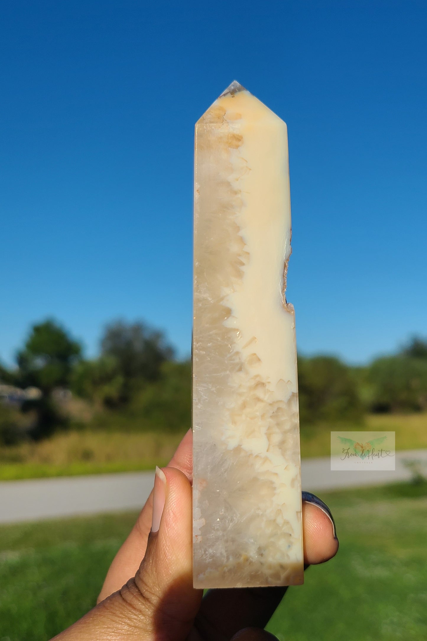 Yellow Sugar Druzy Flower Agate with Quartz Tower (Rare) (SALE)