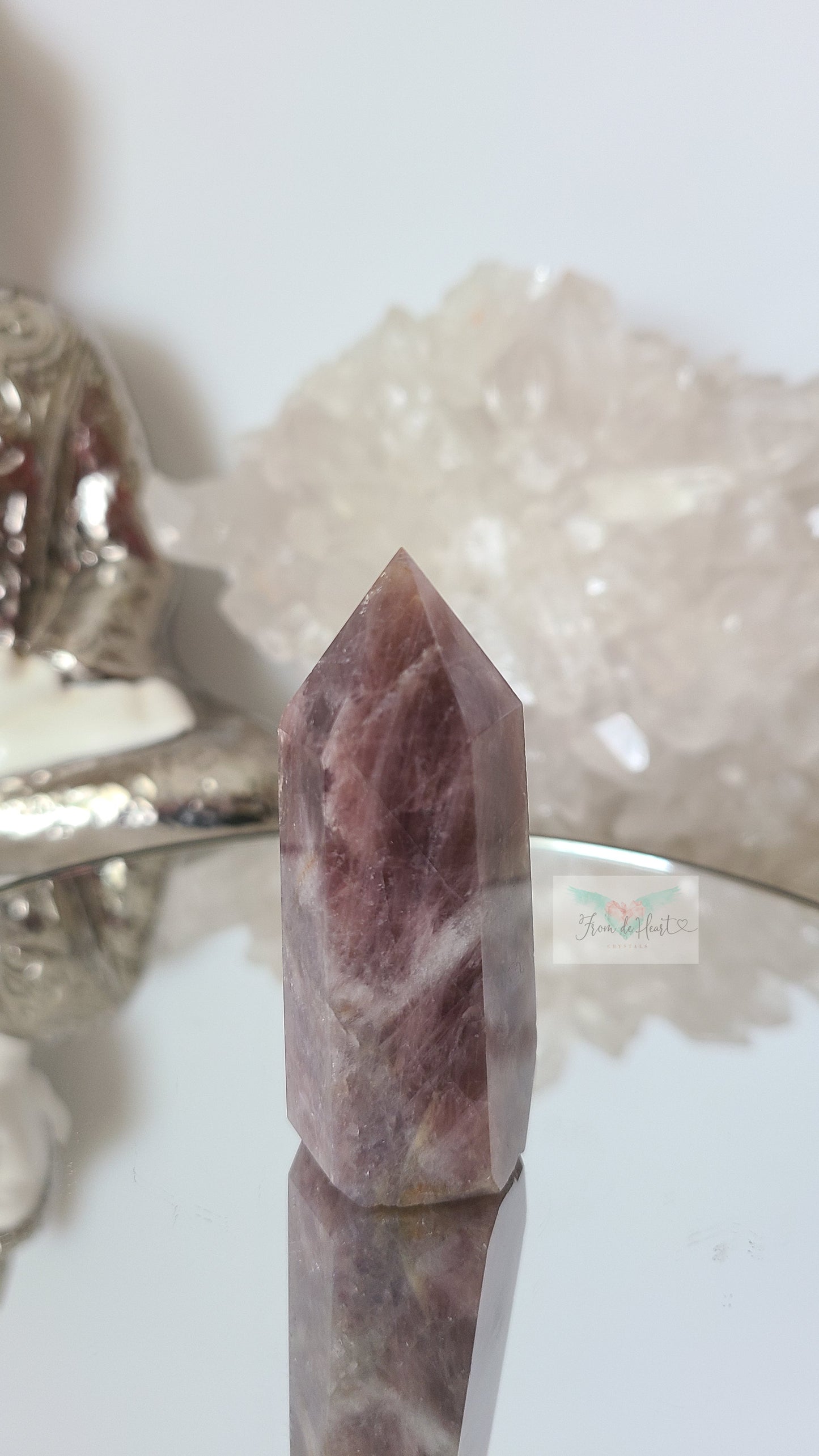 Lavender Rose Quartz Tower and Worry stone Pair