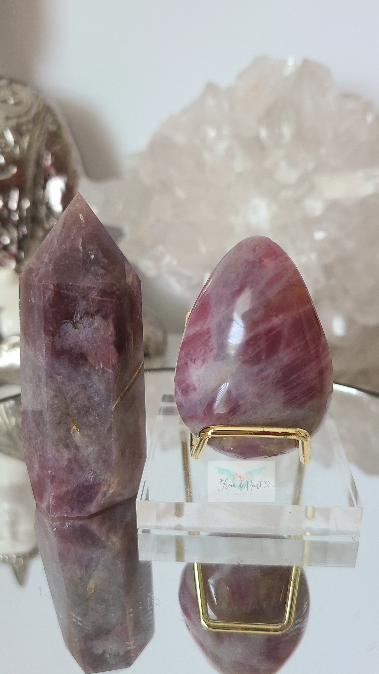 Lavender Rose Quartz Tower and Worry stone Pair