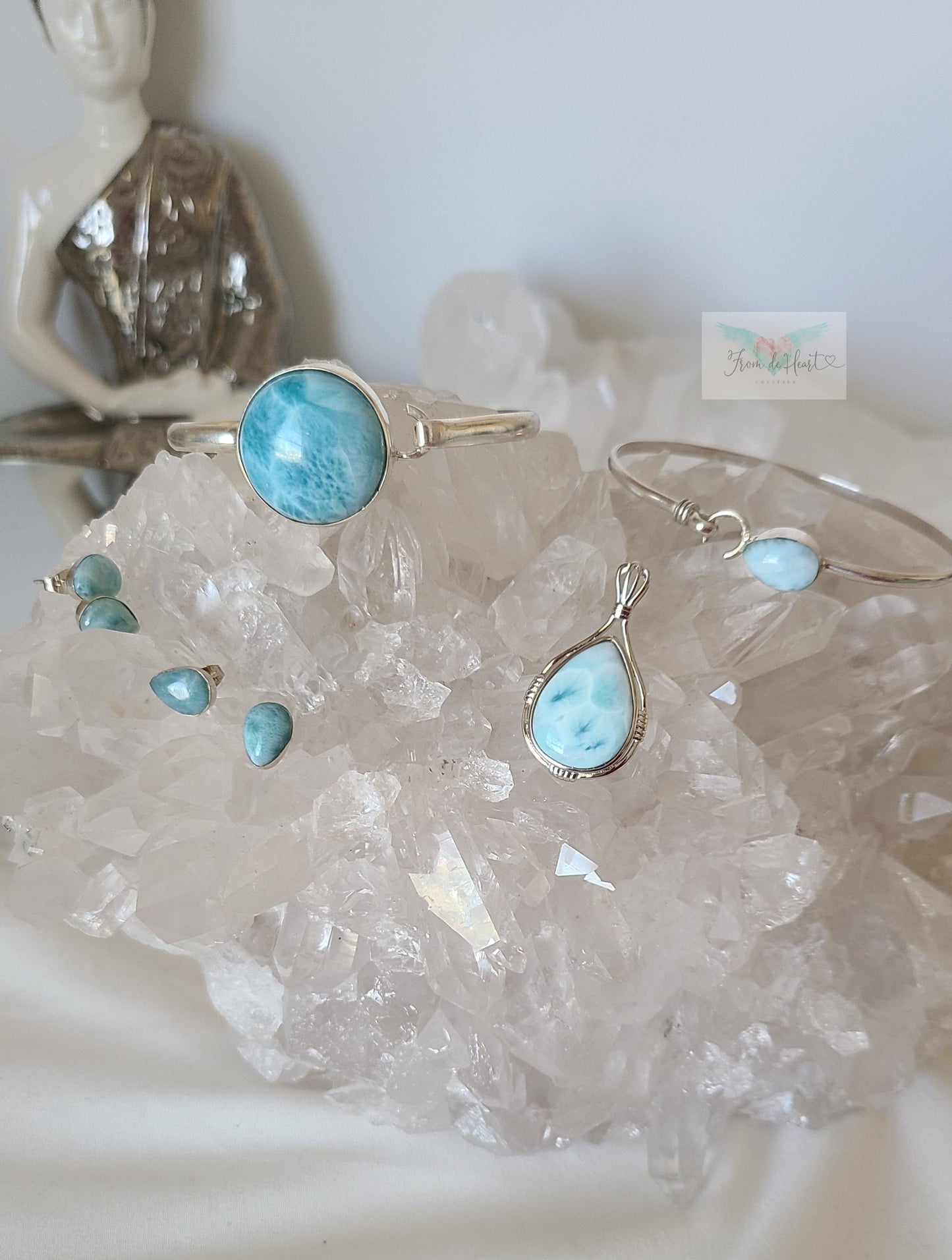 High Quality Larimar Stud Earrings (A)