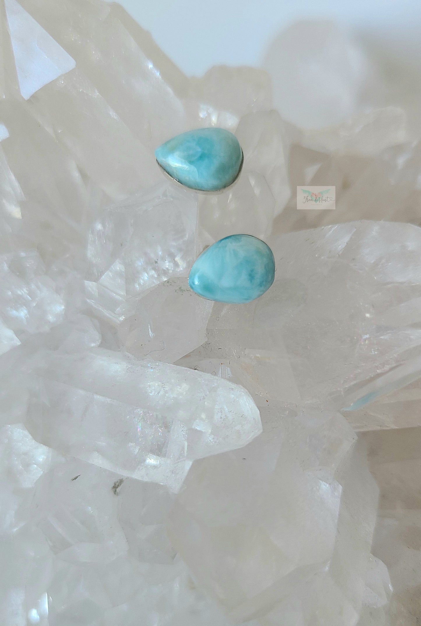 High Quality Larimar Stud Earrings (A)