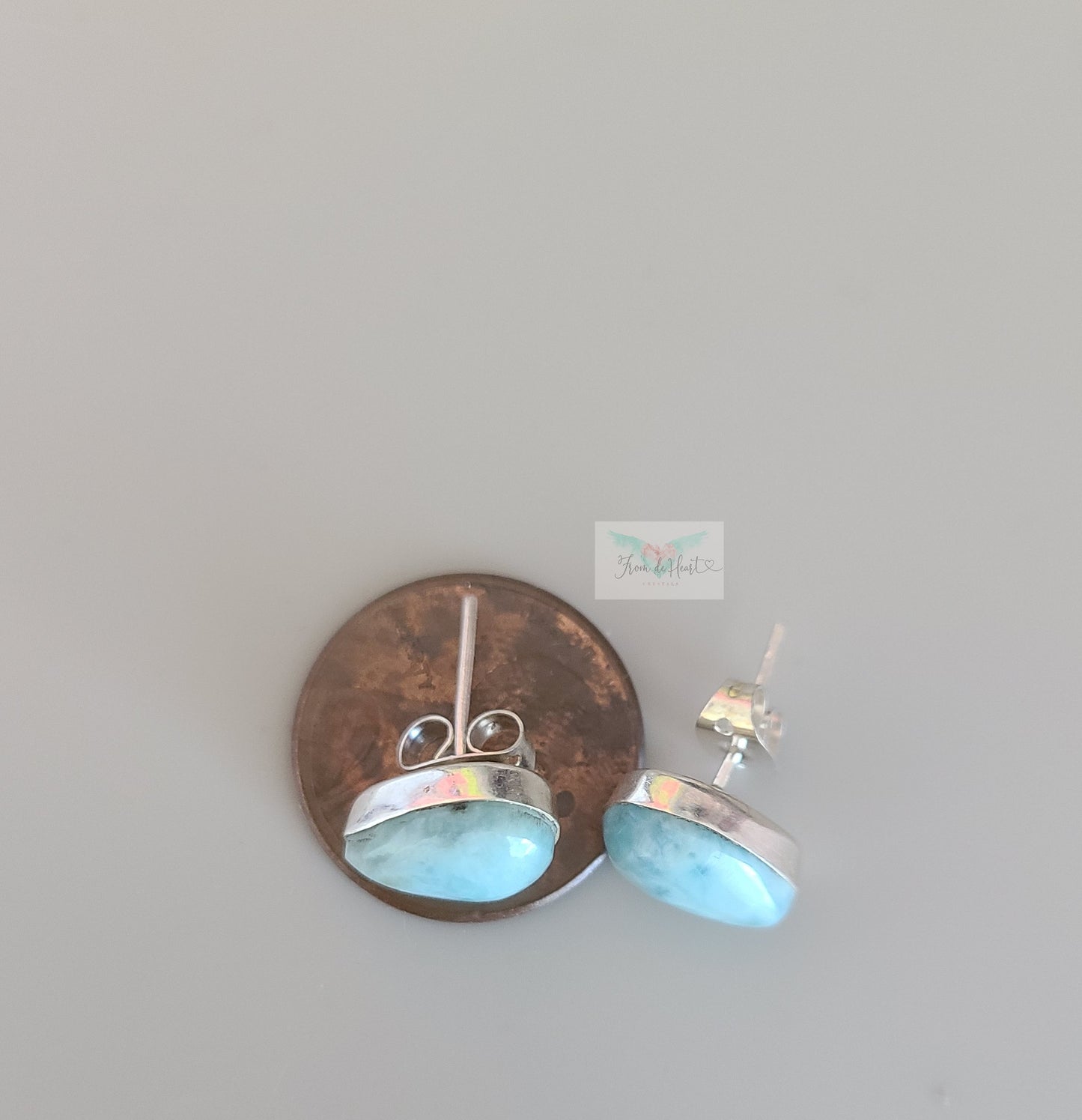 High Quality Larimar Stud Earrings (A)