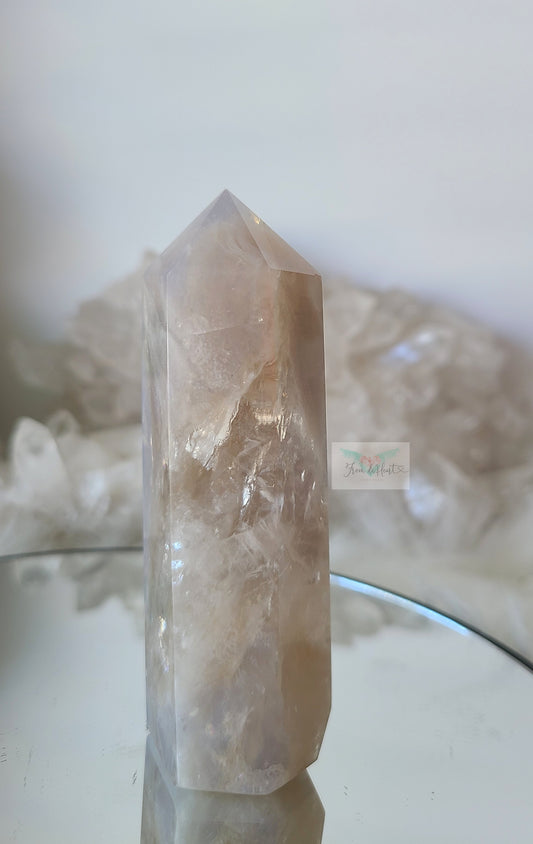 Blue Rose Quartz and Clear Quartz Tower