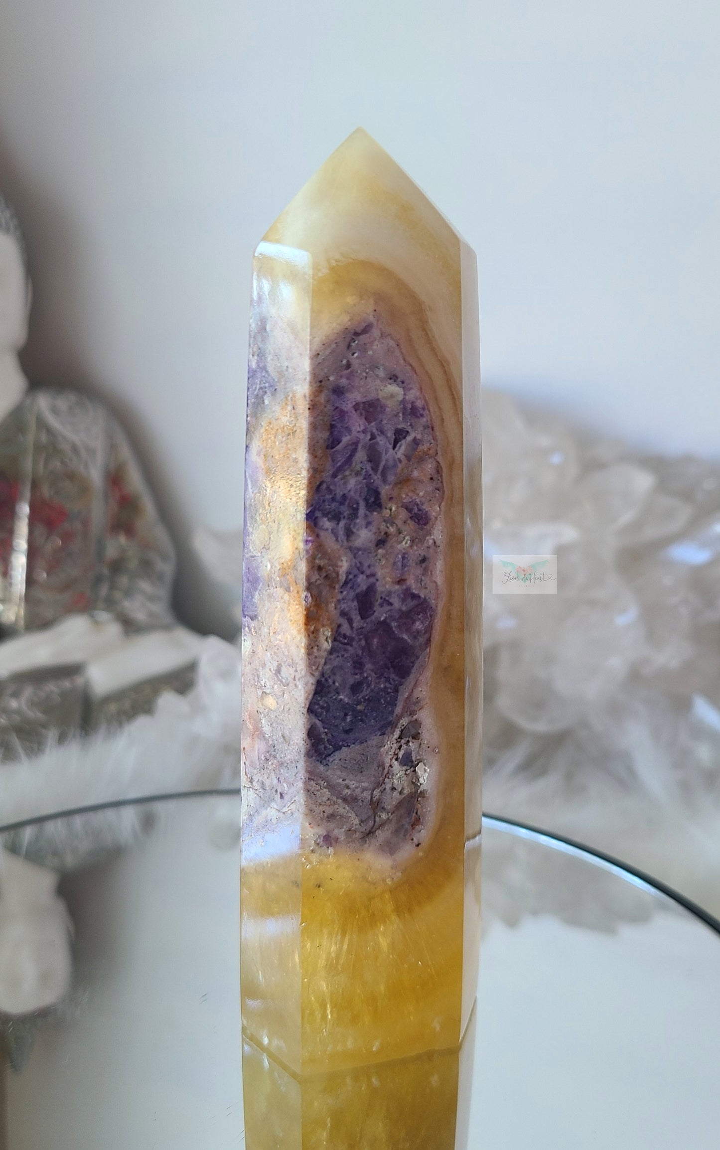 Yellow Fluorite with Silky Fluorite Tower