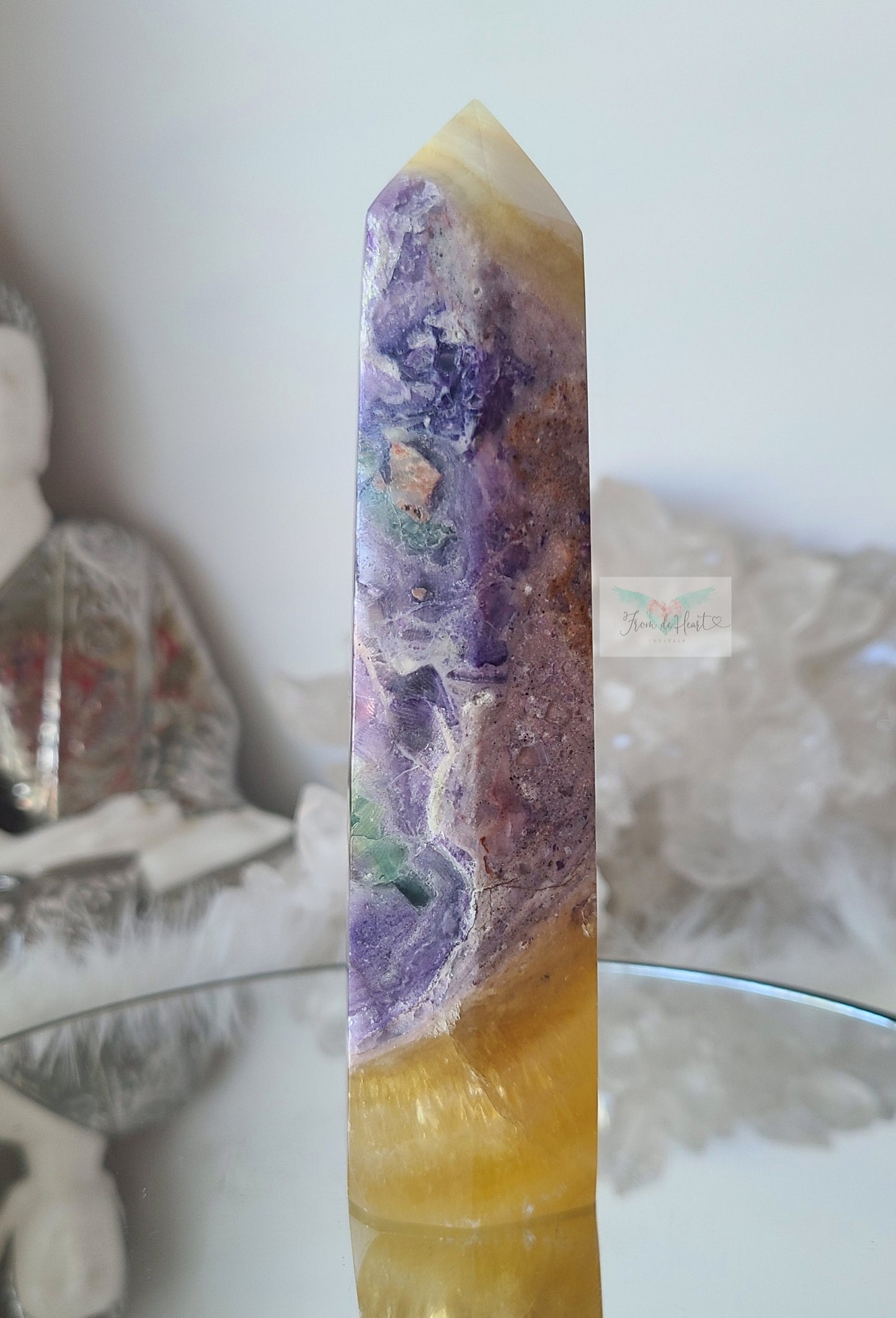 Yellow Fluorite with Silky Fluorite Tower