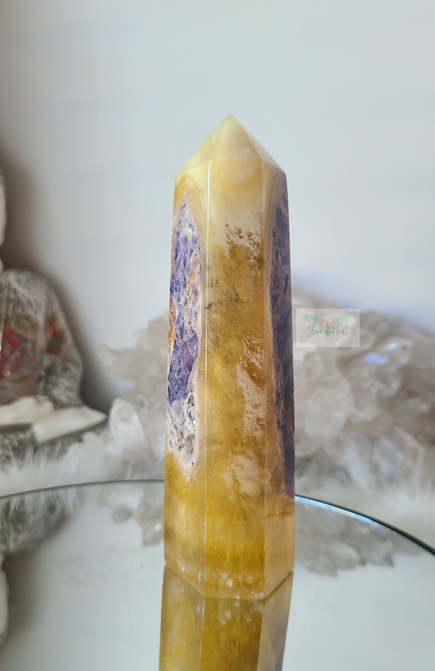 Yellow Fluorite with Silky Fluorite Tower