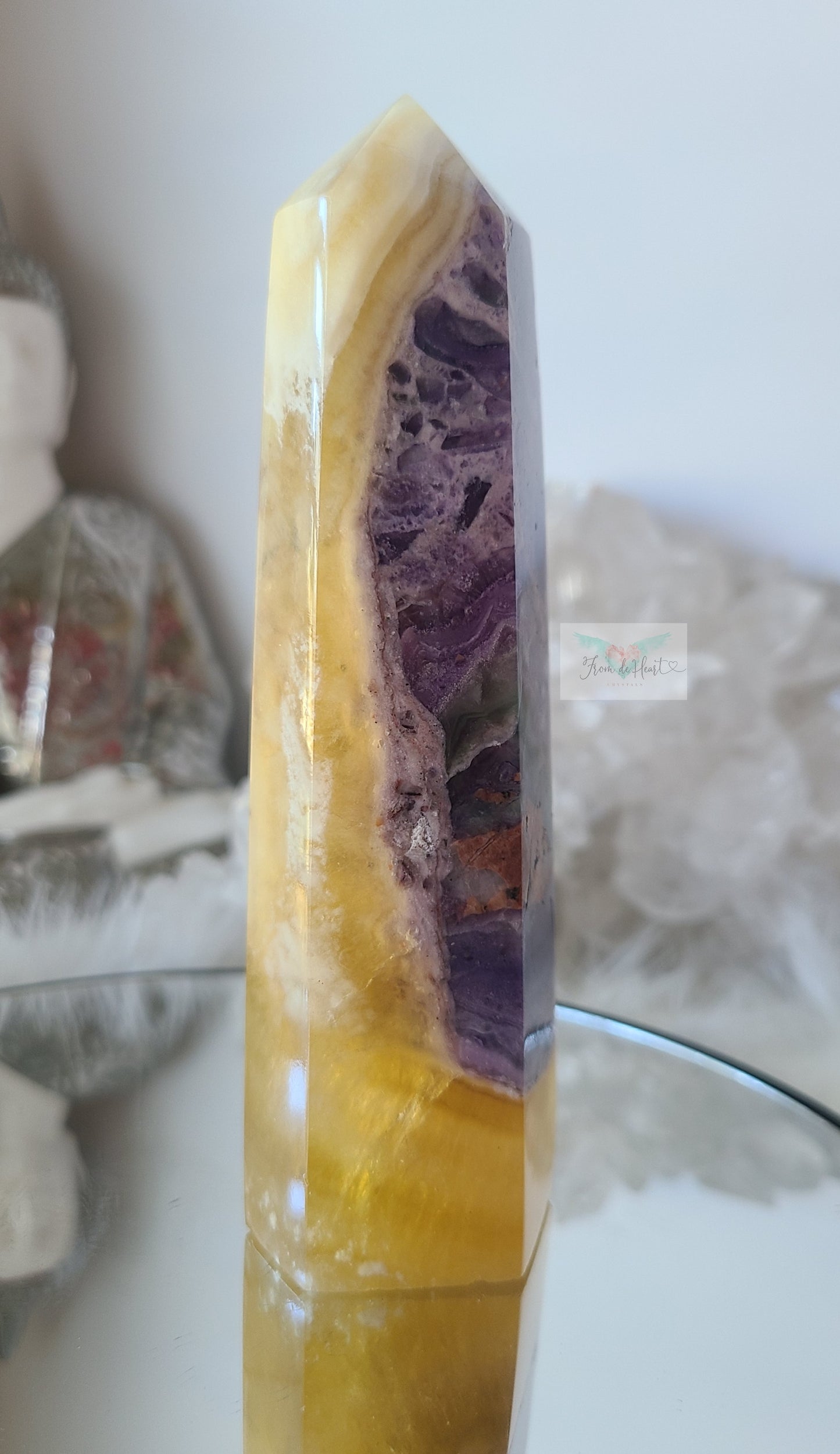 Yellow Fluorite with Silky Fluorite Tower