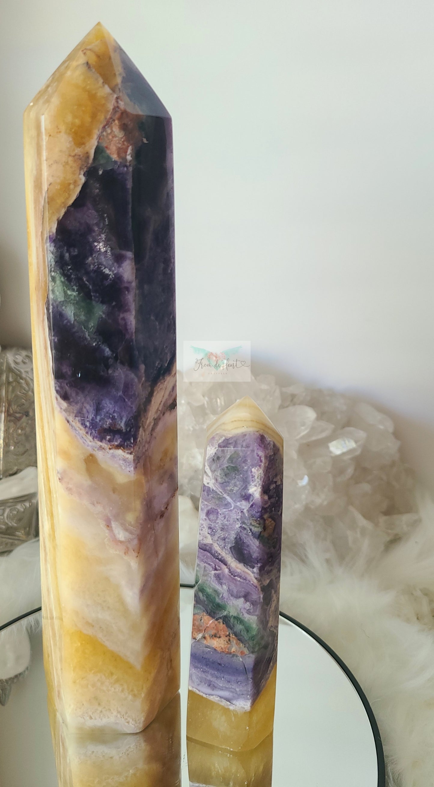 Yellow Fluorite with Silky Fluorite Tower