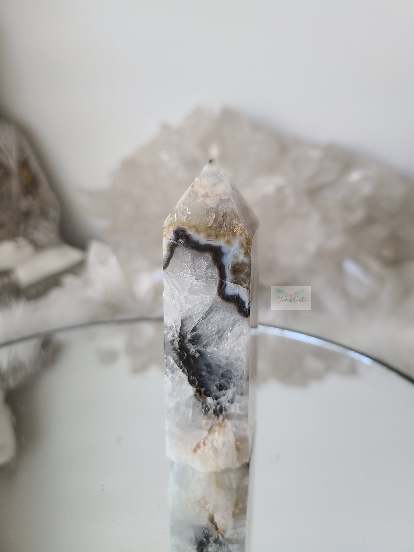 Argentina Agate in Quartz Tower (Rare find) (C)