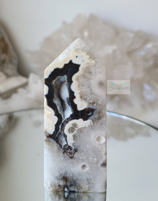 Argentina Agate in Quartz Tower (Rare find) (F)