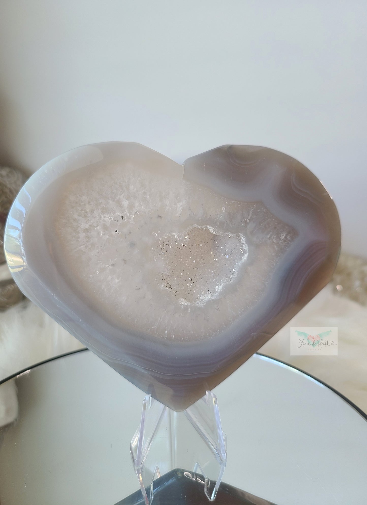 Blue Druzy Agate Heart (Carving)(B)