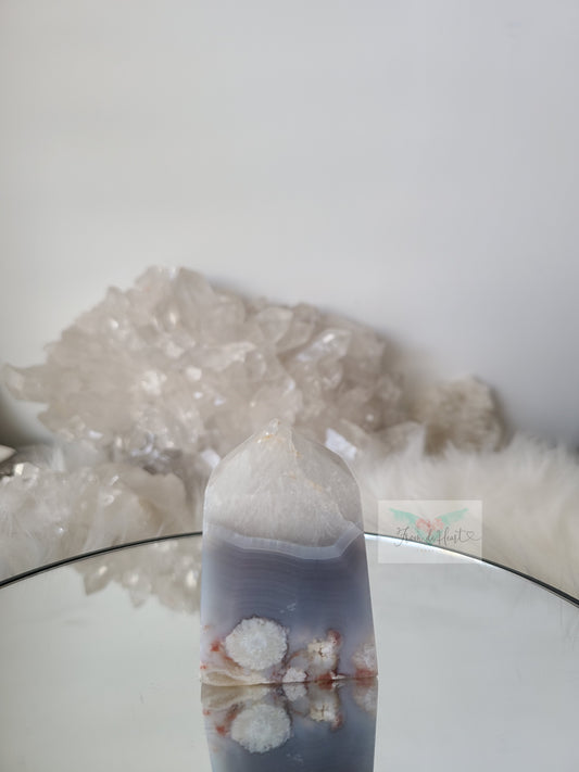 Blue Flower Agate with Quartz Point (Tower)