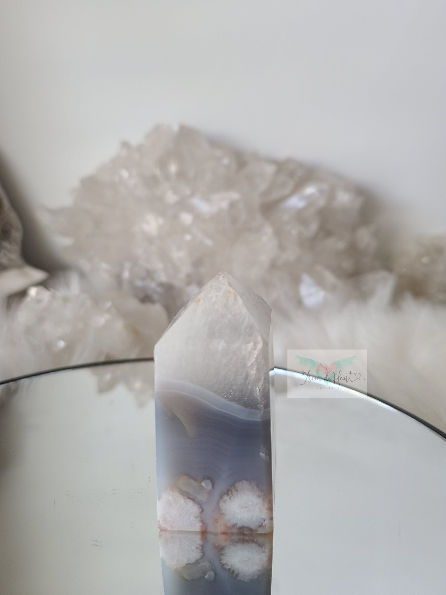 Blue Flower Agate with Quartz Point (Tower)