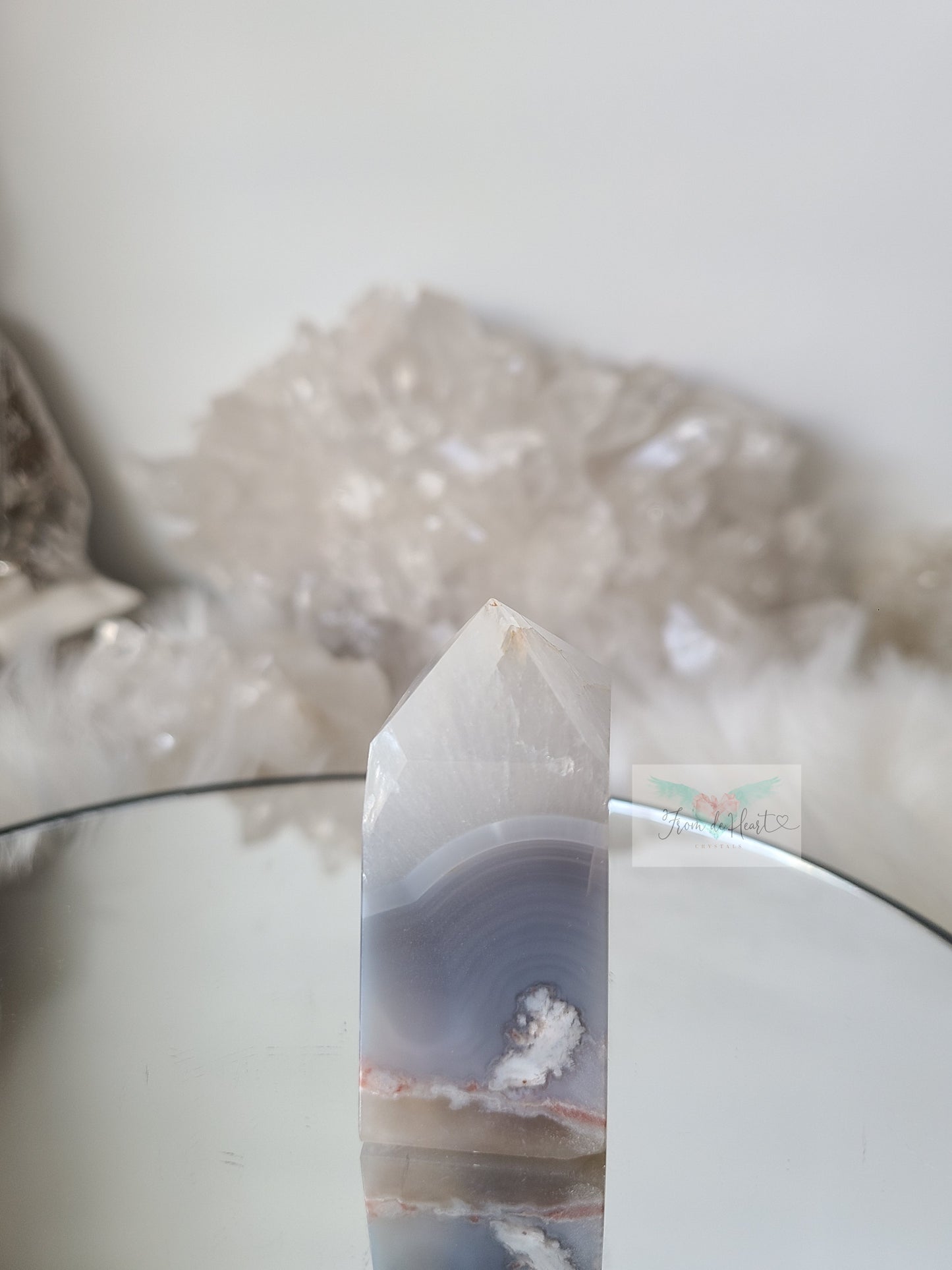 Blue Flower Agate with Quartz Point (Tower)