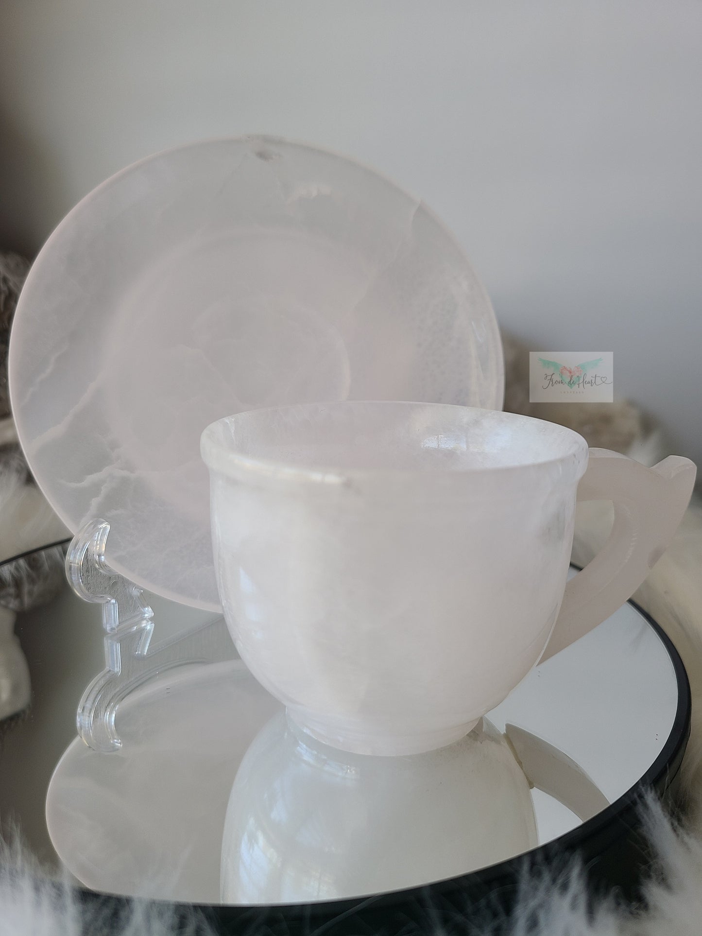 Pink Calcite Cup and Saucer Set (UV Reactive) (A)