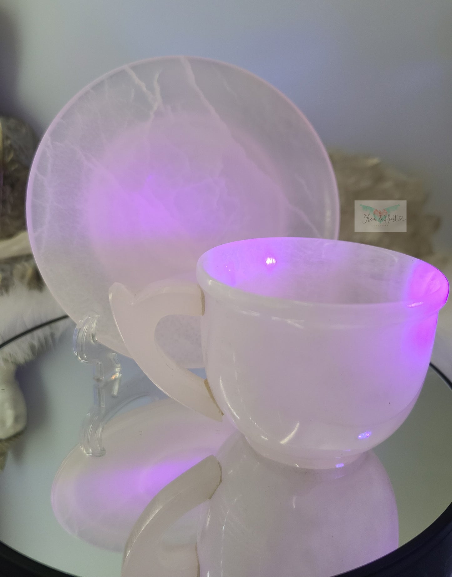 Pink Calcite Cup and Saucer Set (UV Reactive) (A)