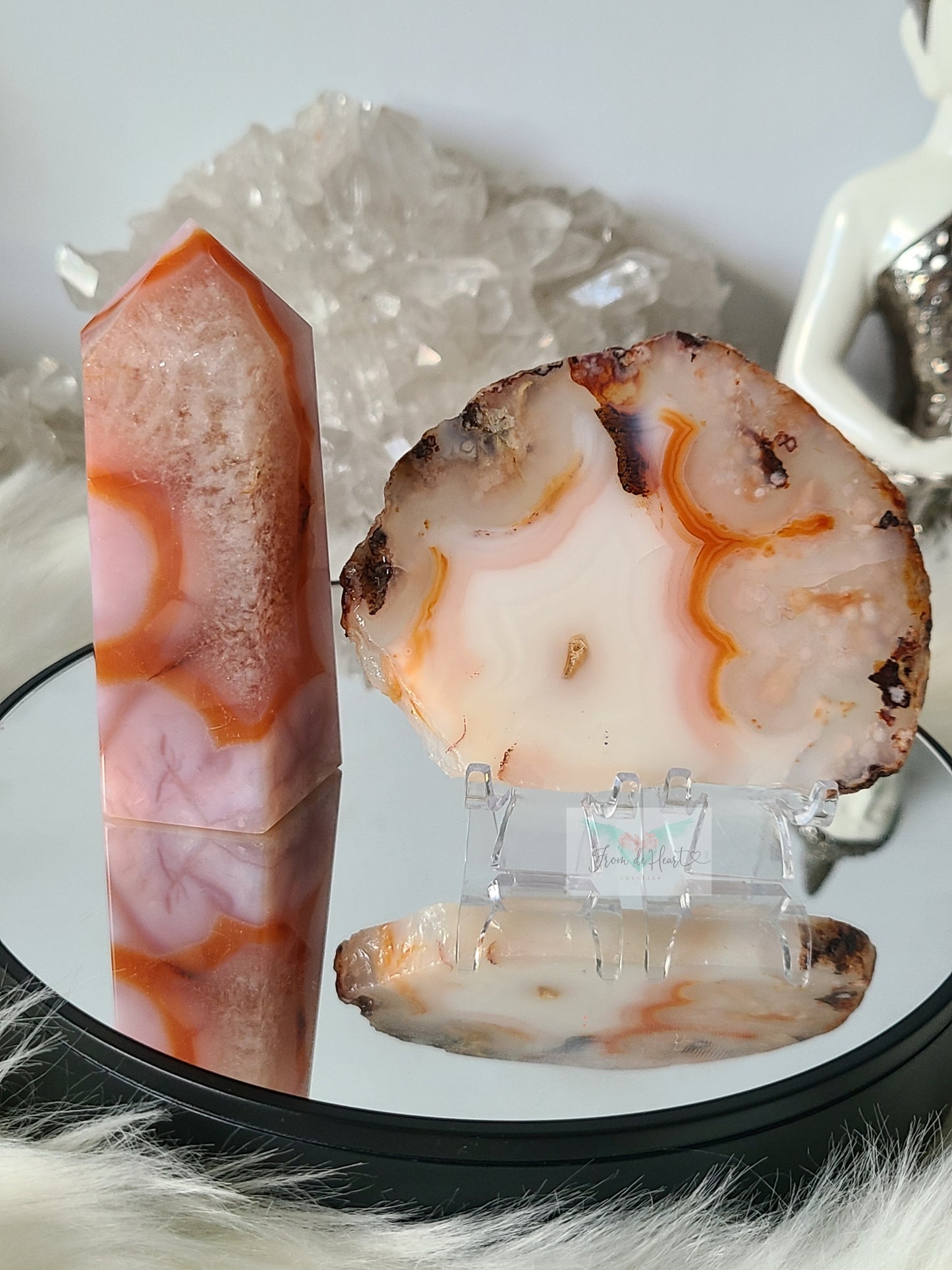 Carnelian Flower Agate Tower and Slab Pair (High Quality)