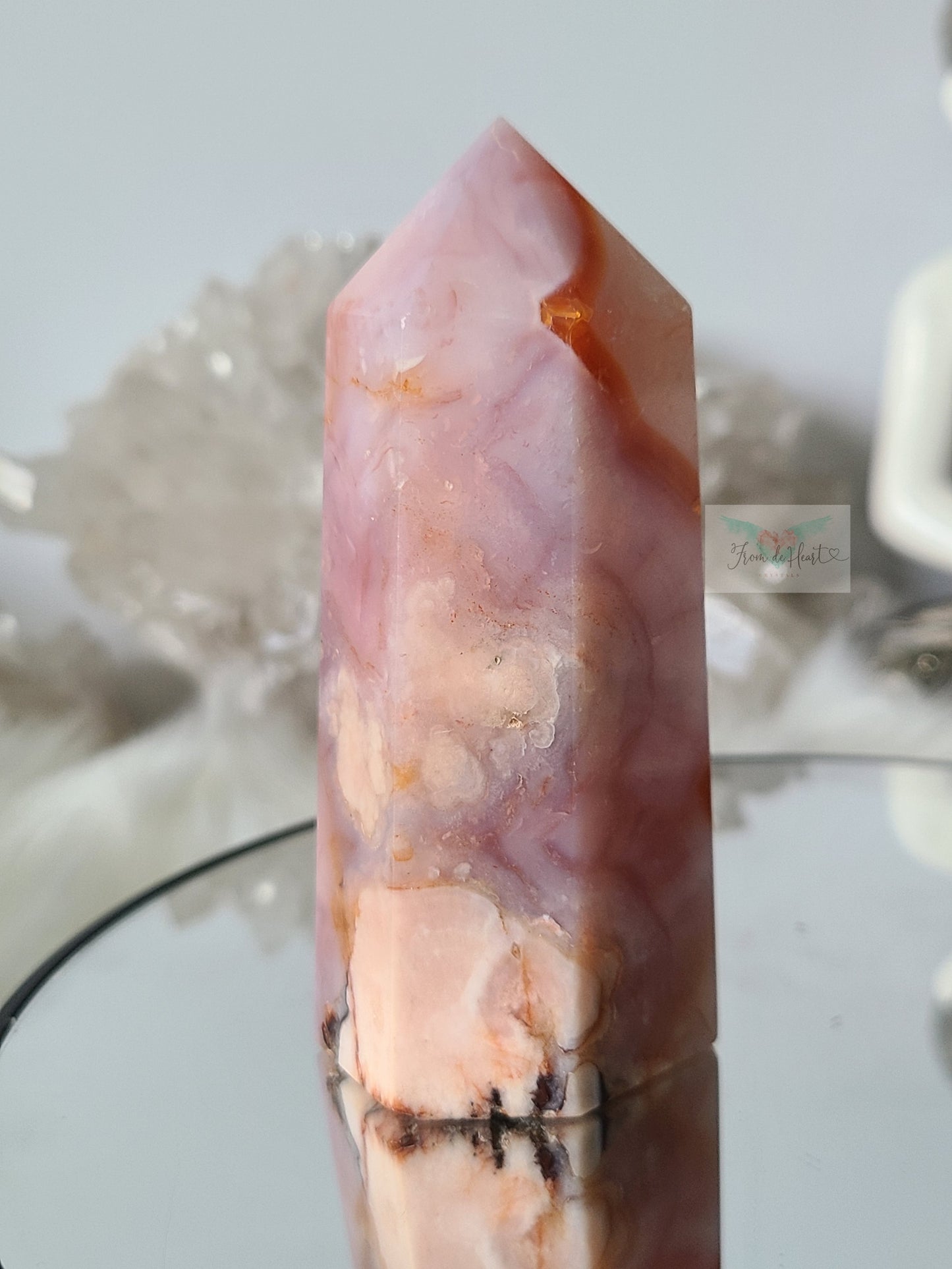 Carnelian Flower Agate Tower and Slab Pair (High Quality)