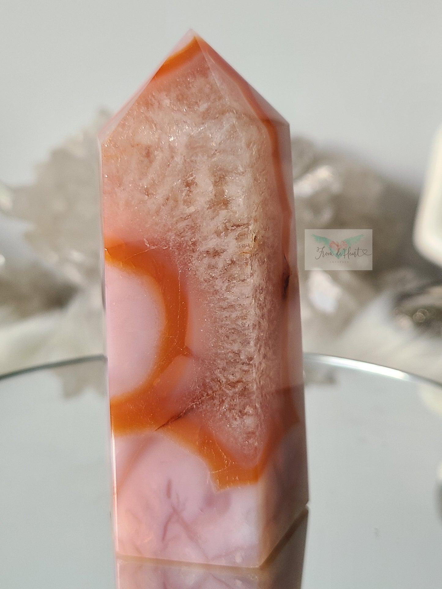 Carnelian Flower Agate Tower and Slab Pair (High Quality)