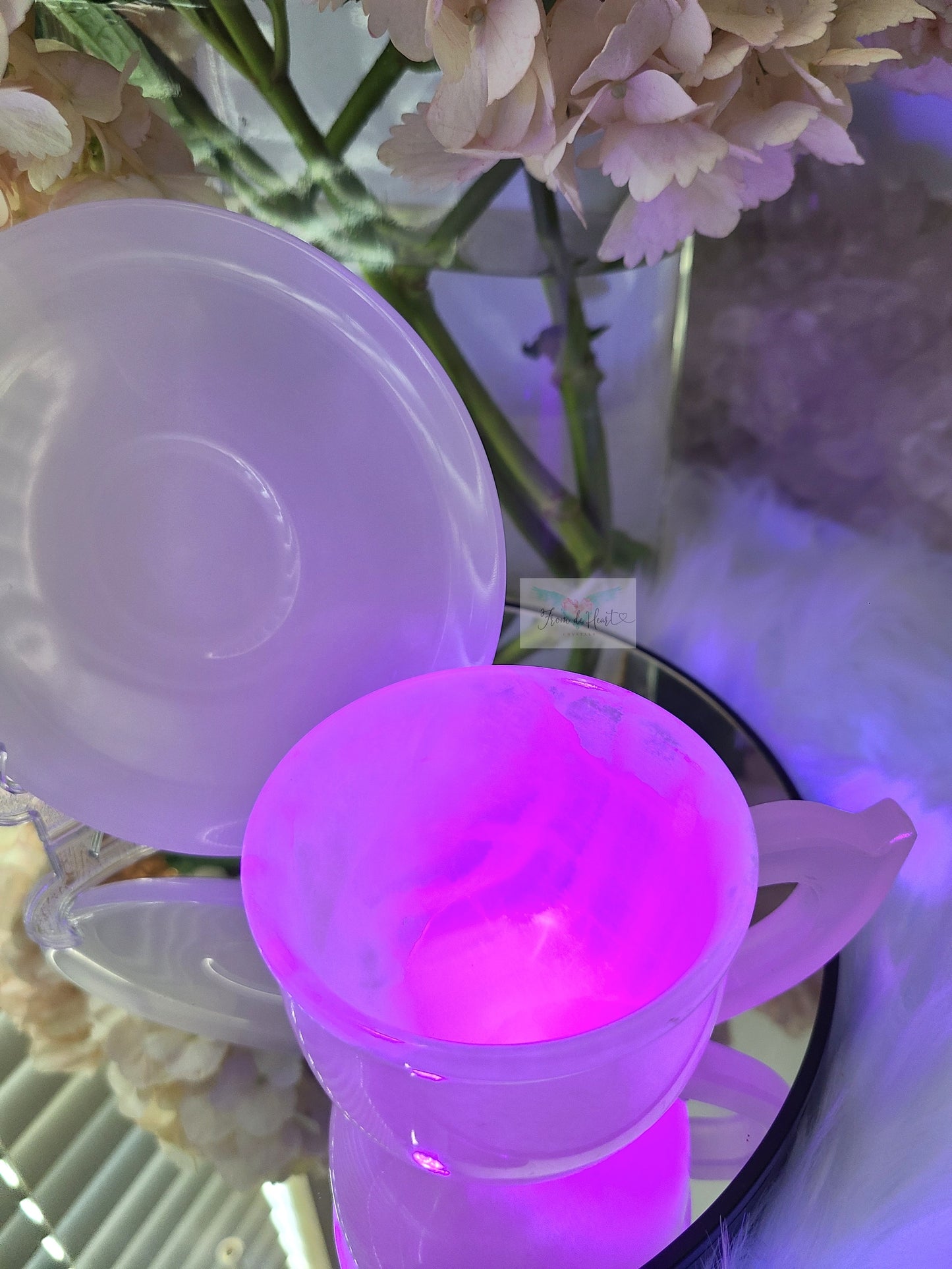 Pink Calcite Cup and Saucer Set (UV Reactive) (C)