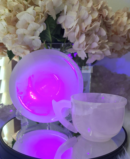 Pink Calcite Cup and Saucer Set (UV Reactive) (C)