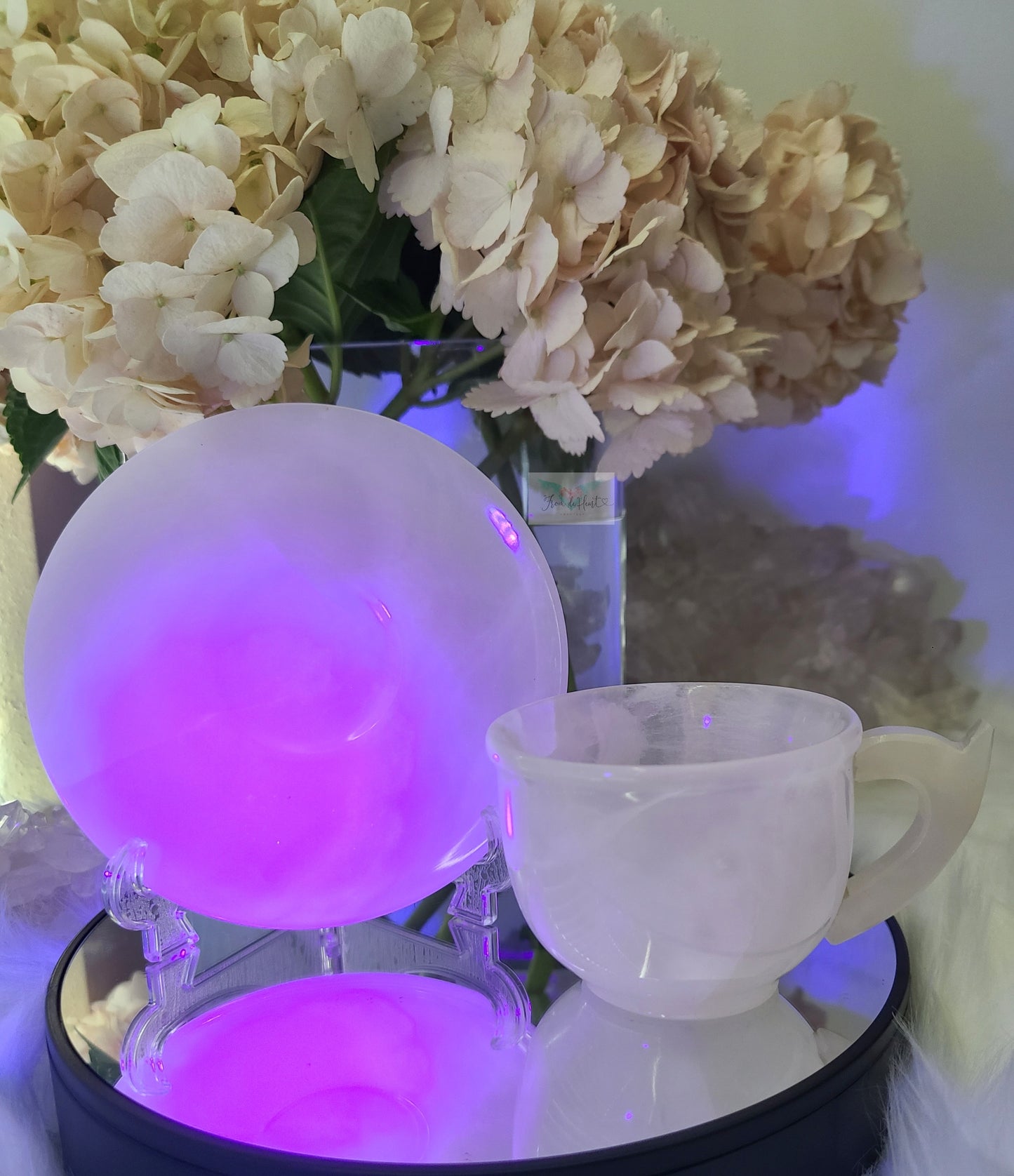 Pink Calcite Cup and Saucer Set (UV Reactive) (D)