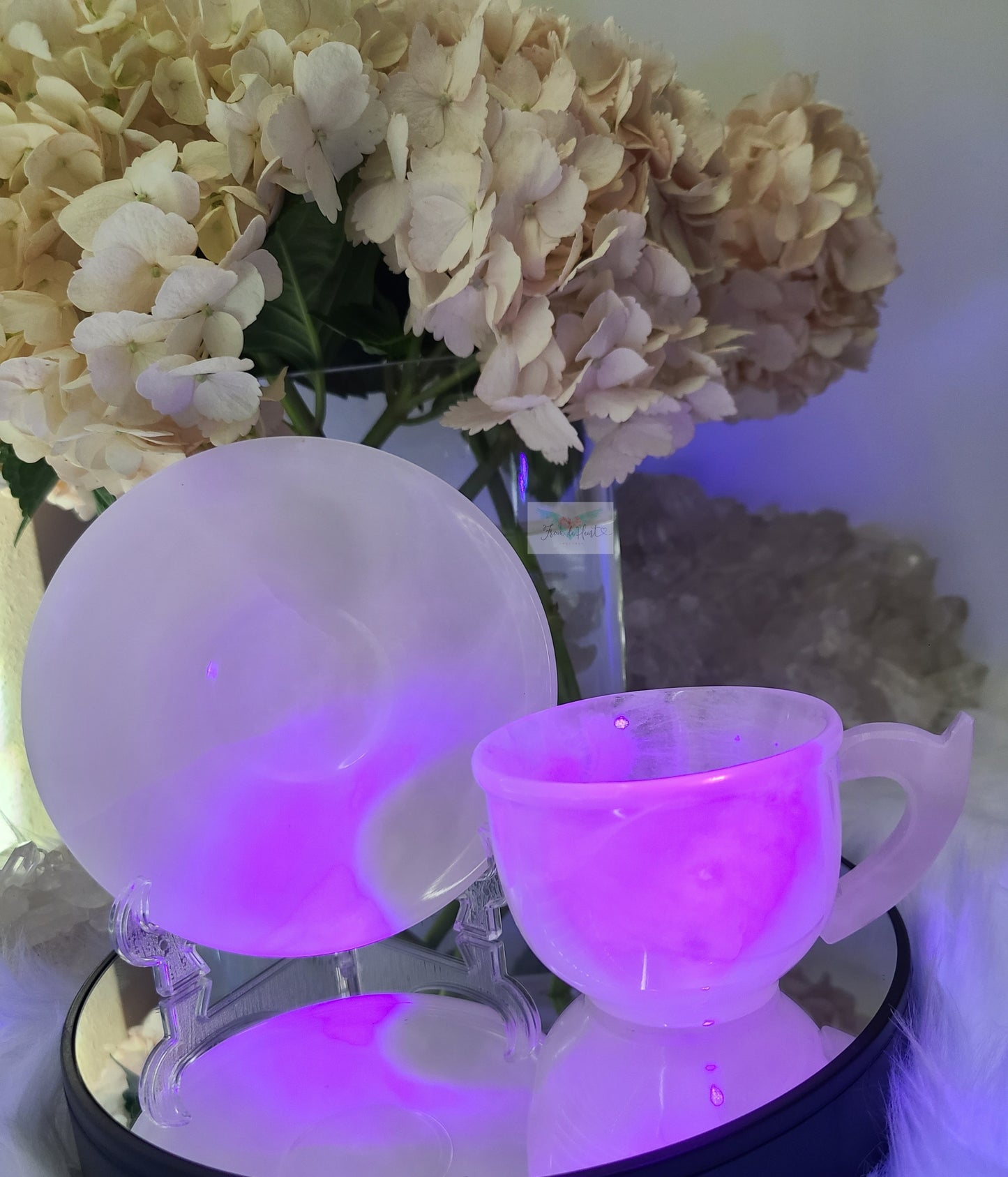 Pink Calcite Cup and Saucer Set (UV Reactive) (D)