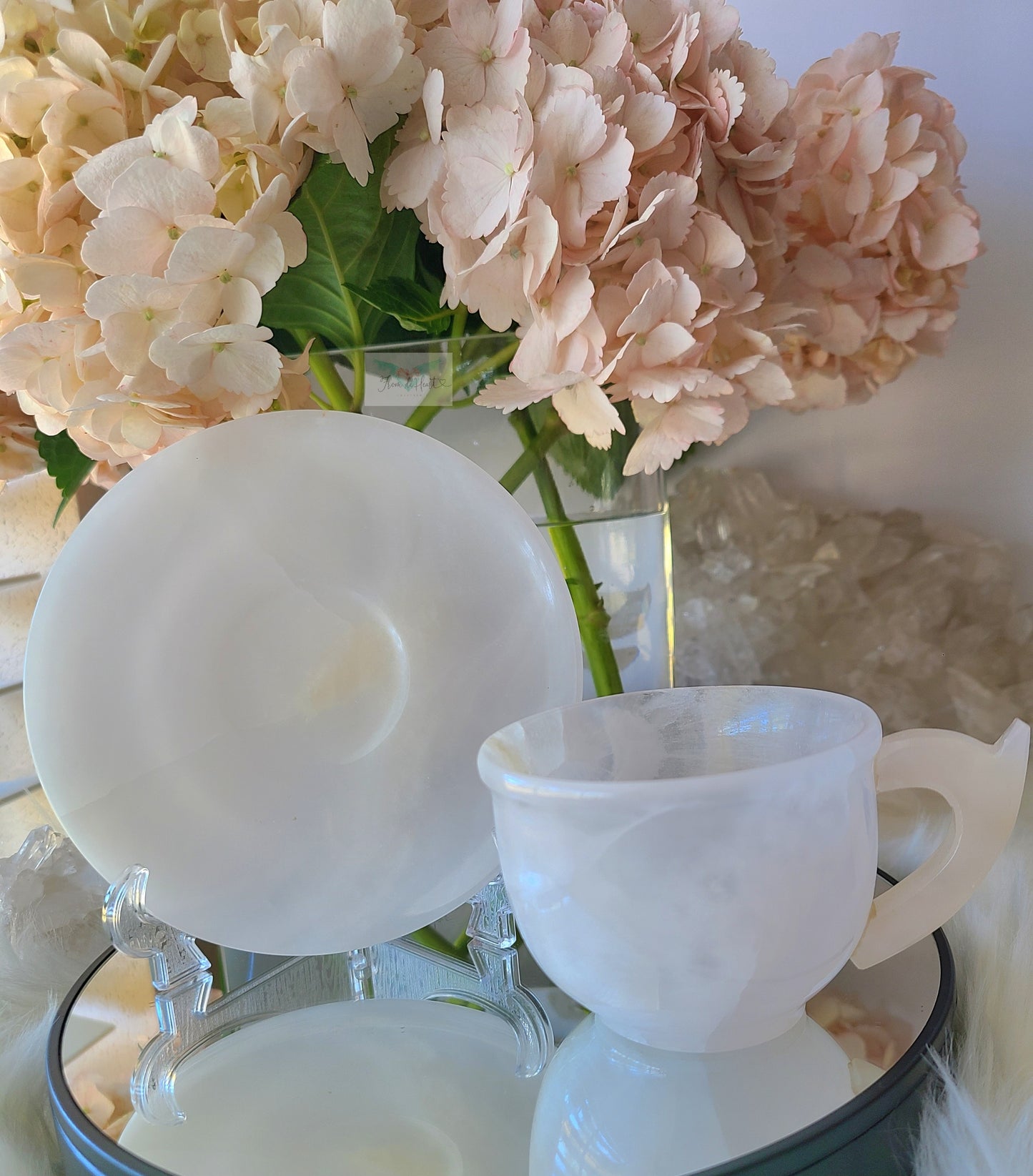 Pink Calcite Cup and Saucer Set (UV Reactive) (D)