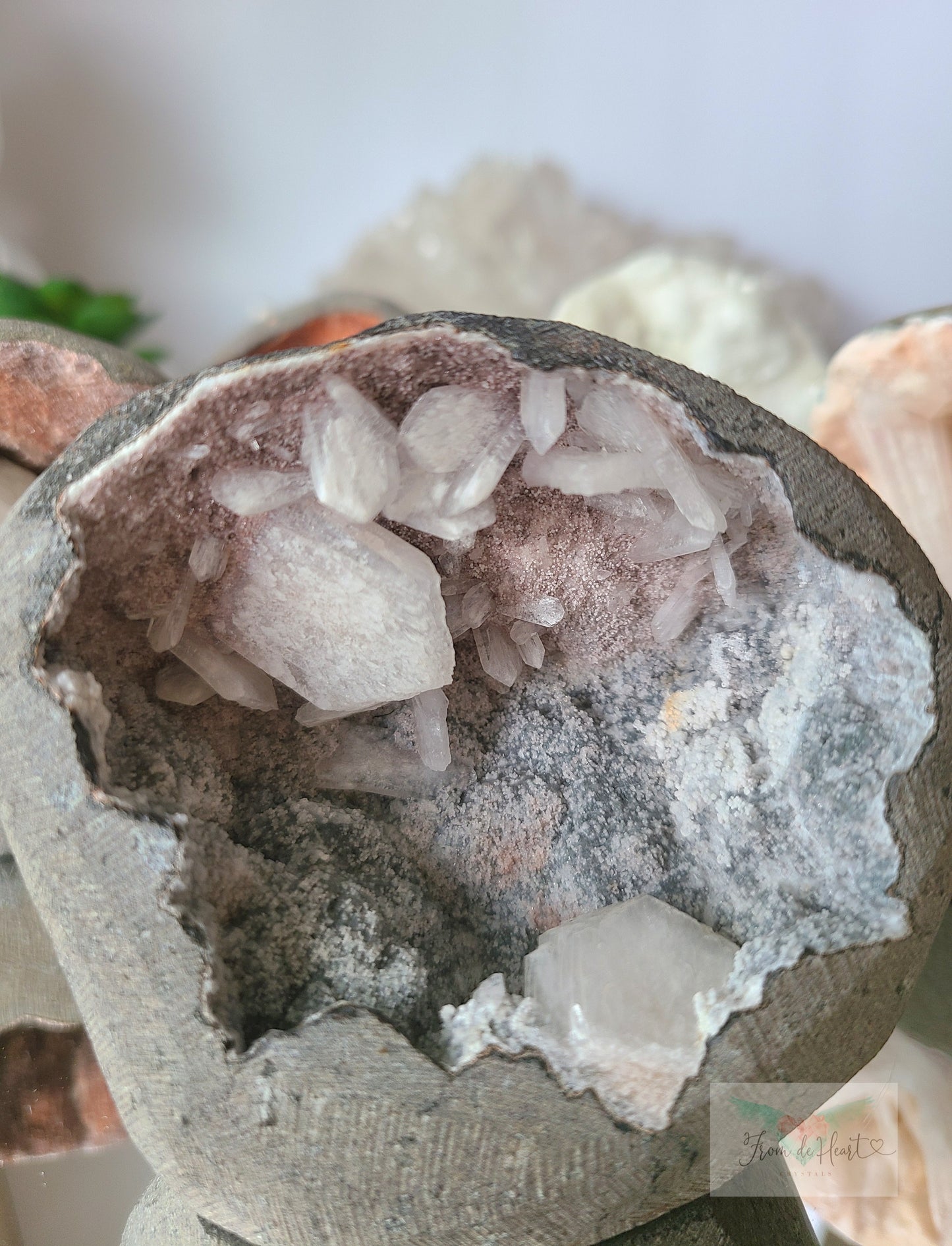 Stilbite on Ombre Chalcedony Geode (Rare Find) (I)